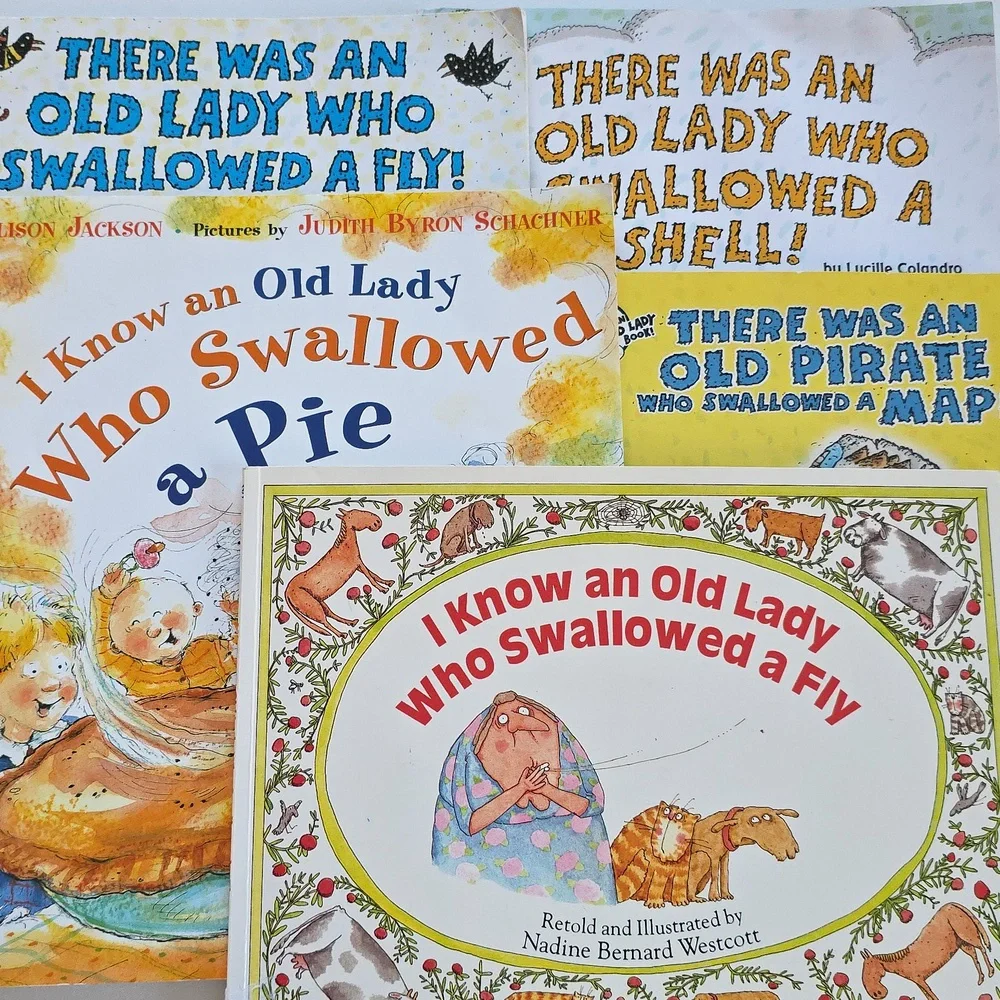 Children's Book Set - I Know an Old Lady - Pirate, Pie, Shell, And Vintage